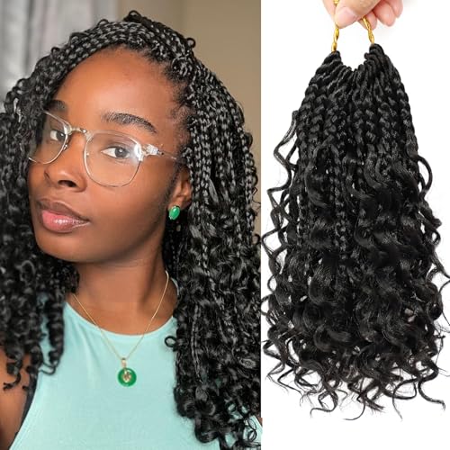 8 Pack Boho Box Braids Crochet Hair Extensions - 1B / 8 Inch Pre-Looped Synthetic