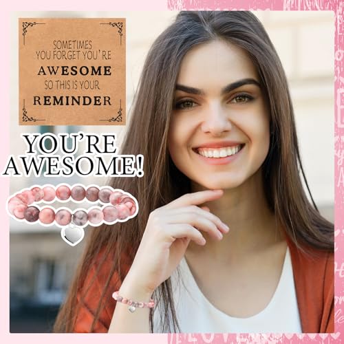 Tondiamo 6 Sets/18 Pcs Valentine Employee Appreciation Gifts Bulk for Women Include 6 Appreciation Heart Bracelets, 6 Cards 6 Canvas Makeup Bags for Women Staff Team Teacher Volunteer