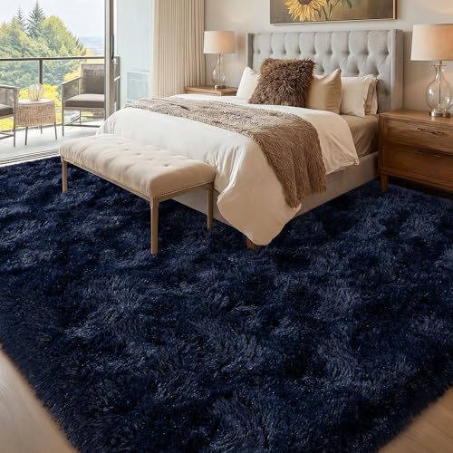 Navy Blue Rug 8x10 Large Fluffy Living Room & Bedroom Decor - Mugorn