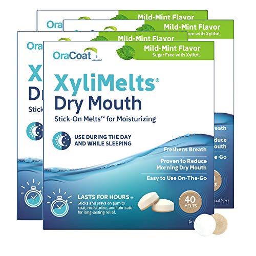 OraCoat XyliMelts Dry Mouth Relief Discs 40 Count Pack of 4 - Mild Mint, Sugar-Free & Long-Lasting