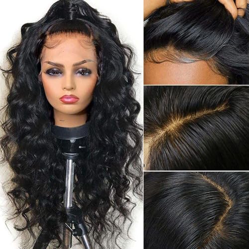 Deep Wave Lace Front Wigs 13x4 Body Wave Natural Black 24 Inch Synthetic Glueless Wig