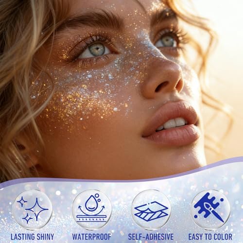 Rainbow Body Glitter Stick, Rainbow White Face Body Glitter Stick for Women Girls, Chunky Sequins Hair Glitter Gel Makeup for Lip Party Festival Rave Accessories Singer Concert Halloween