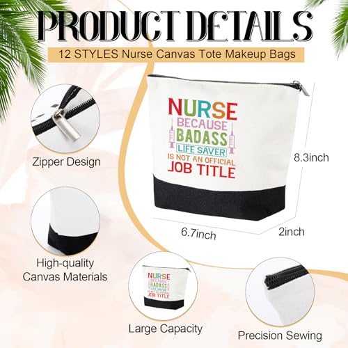 Paterr 24 Pcs Christmas Nurse Appreciation Gifts Bulk, Thank You Cna Canvas Tote Bags Makeup Cosmetic Bag with Handles