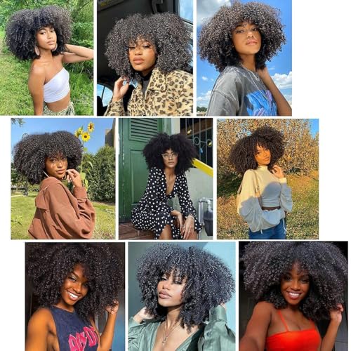Afro Kinky Curly Human Hair Bundles 18 Inch Natural Color - Mongolian Style, 1 Bundle with Wig Cap & Eyelashes - Afro Curly Black
