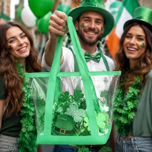 Reginary 8 Pcs Clear Tote Bags with Zipper, Shoulder Handbags for Travel & Events, Green PVC