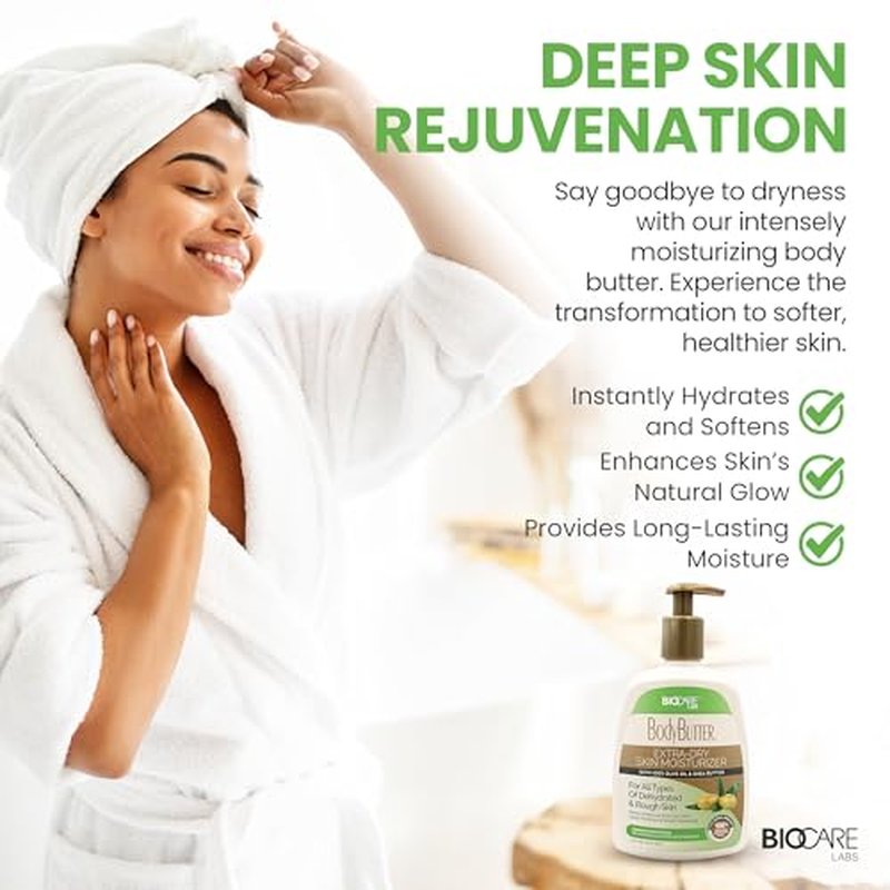 Biocare Labs Moisturizing Body Butter - Body Cream With Natural Shea Butter, Olive Oil, and Vitamin E - Instantly Penetrates and Deeply Renews Skin - Lotion Designed For Dry Skin- 16 OZ