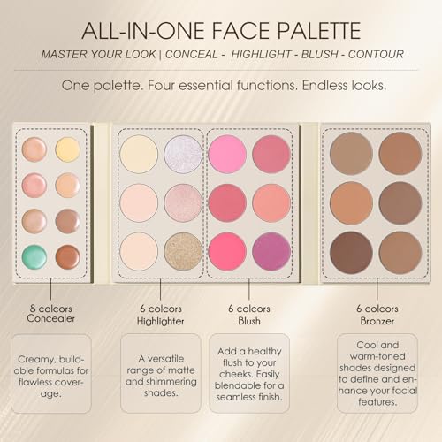 UCANBE 26 Colors Face Makeup Palette Set, All-in-One Makeup Set Includes Concealer, Highlight, Blush, Bronzer with 2 Brushes ? Multi-Use Facial Beauty Makeup Gifts Kit for Women Travel-Friendly