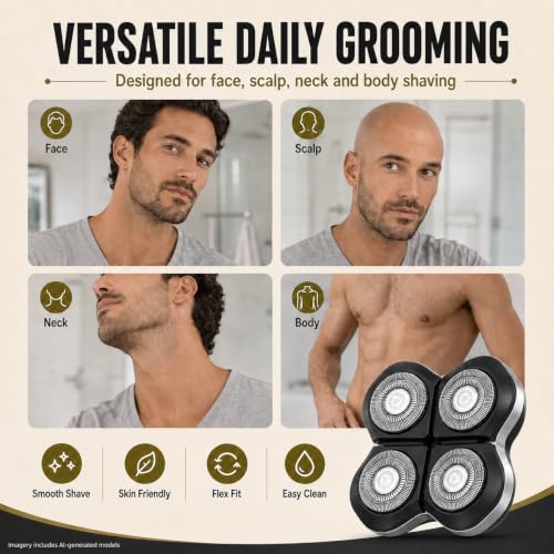 Silver 2-Pack Shaver Replacement Heads Compatible with Freebird FlexSeries Pro — Precision 4-Blade System
