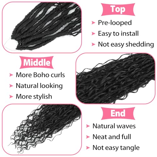 Alaleibaby 18 Inch Boho Faux Locs Crochet Hair 8 Packs Goddess Locs with Curly Ends for Black Women