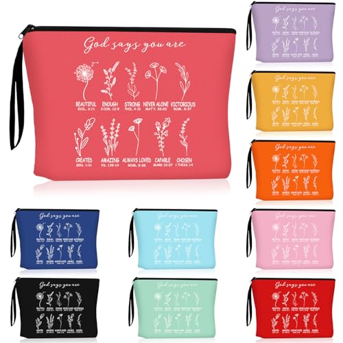 Reginary 10 Pcs Christian Gift for Women Bulk Religious Cosmetic Bag International Women's Day Gifts Inspirational Bible Verse Floral Makeup Bag with Zipper for Sister Church Members (Multicolor)