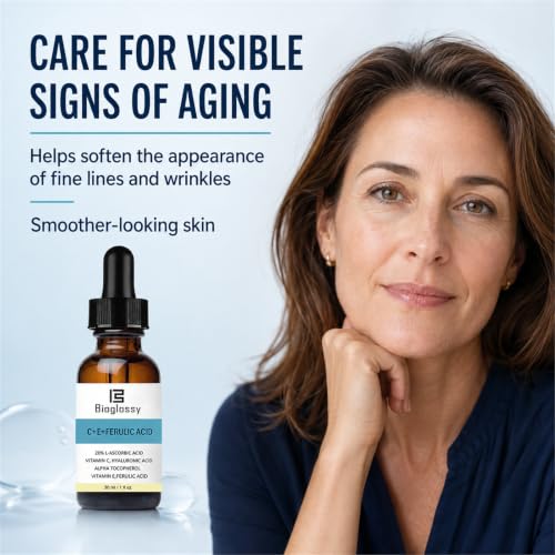 Bioglossy C+E+Ferulic Acid Vitamin C Serum for Face - Anti-Aging, Hydrating, 1 Fl Oz