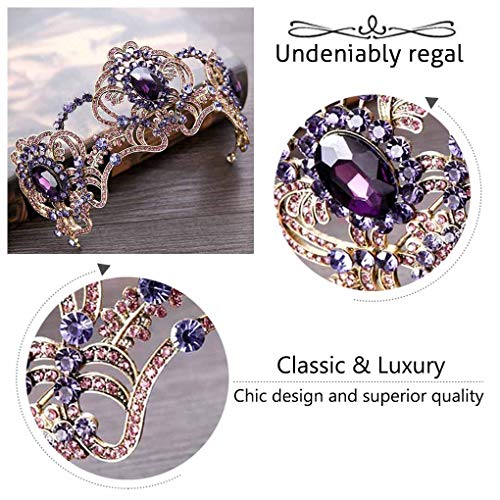 Purple Bridal Tiara Crown with Rhinestones for Wedding and Prom