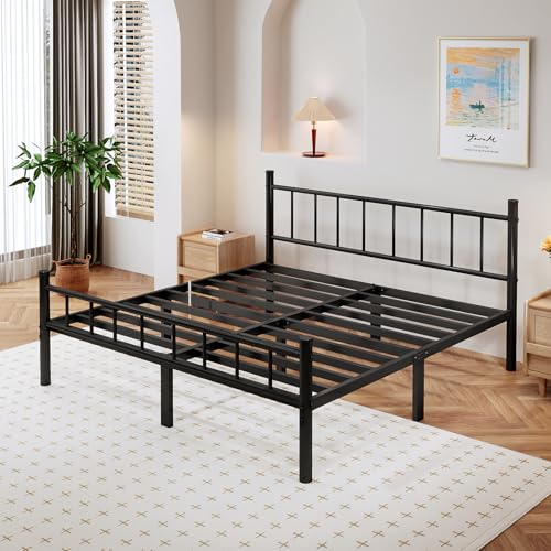 Queen Metal Bed Frame with Headboard Footboard and Steel Slats - 14 Inch Variation