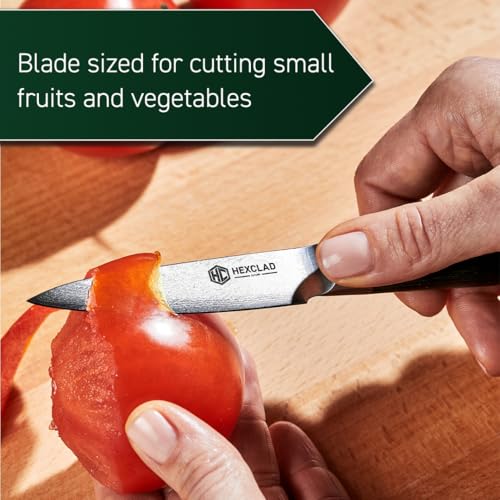 Green HexClad 3.5-Inch Japanese Damascus Paring Knife - Full Tang, Sharp Kitchen Tool
