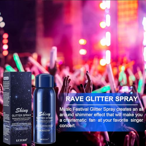 Face and Body Glitter Spray for Women, Temporary Glitter Hairspray Shimmer Makeup for Mardi Gras Singer Concerts Music Rave Festival Accessories, Up to 8 Hour, Holo Silver, 2oz