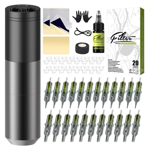 Complete Tattoo Gun Kit with 1500mAh Battery & 20 Cartridges for Beginners & Artists