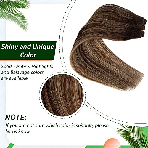 Valiilo Sew-In Hair Extensions 12 Inch #4T4P27 Double Weft Ombre Brown to Blonde Highlights
