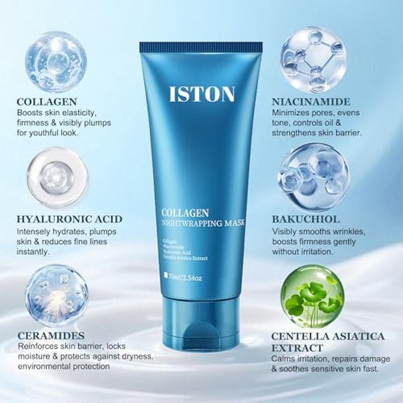 ISTON Collagen Night Wrapping Mask for Glass Skin - Elasticity& Hydration Boost,Reduces Dullness&Radiant Skin| Easy Peel-Off Collagen Face Mask Skin Care