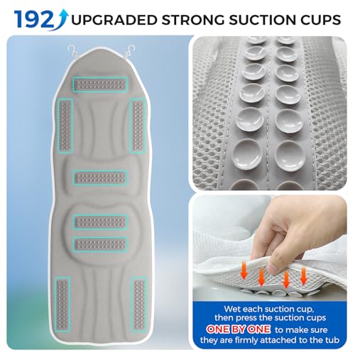 52" x 16" Full Body Bath Pillow for Bathtub, Luxury Bathtub Cushion with 192 Suction Cups and Soft 5D Mesh Fabric, Bath Tub Pillows for Head and Neck, Relaxing Tub Accessories for Women