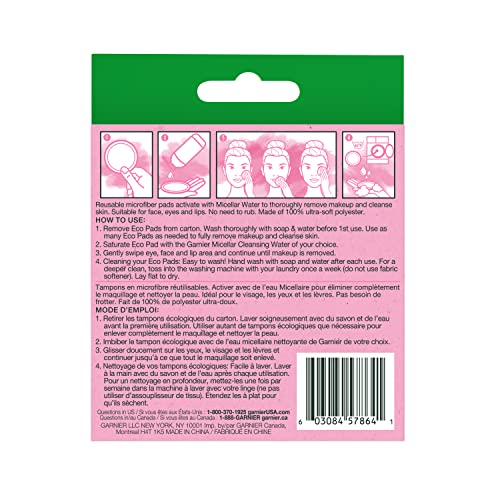 Garnier Micellar Cleansing Eco Pads, Reusable, 3 Ultra-soft Microfiber Pads, 1 Count (Packaging May Vary)