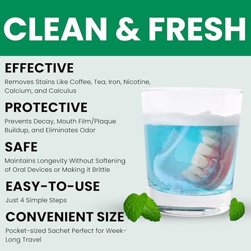 Pro Tech Denture & Clear Aligner Cleaner Crystals - Mint, 12 Pack, 3 Months Supply