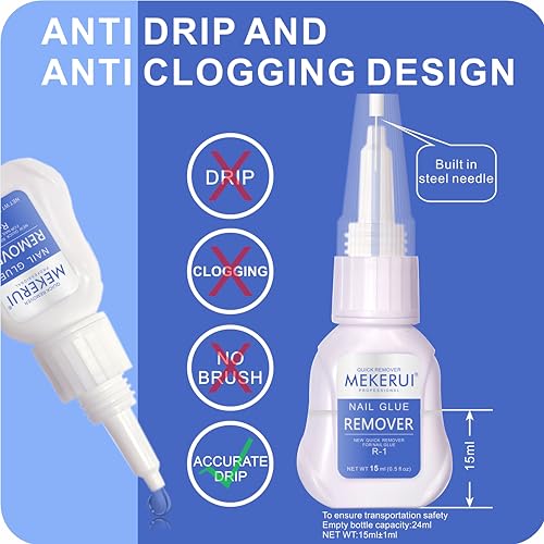MEKERUI 2 Pack Nail Glue Gel & Remover Set - Long-lasting 30+ Days, Quick Dry, Waterproof, Salon Professional, 1 Fl Oz Each