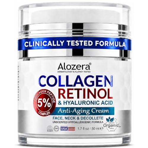 Alozera Collagen Face Cream with Retinol & Hyaluronic Acid - Anti-Aging Moisturizer 1.7oz