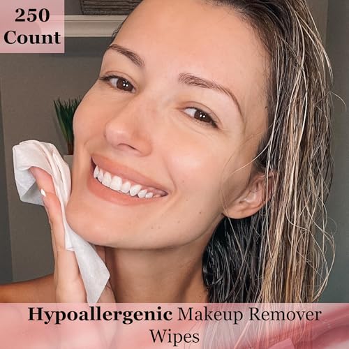 mivida Hypoallergenic Makeup Remover Wipes with Vitamin E 5x50 count Total 250 bulk makeup removing wipes | For Sensitive Skin | Fragrance Free | Alcohol Free