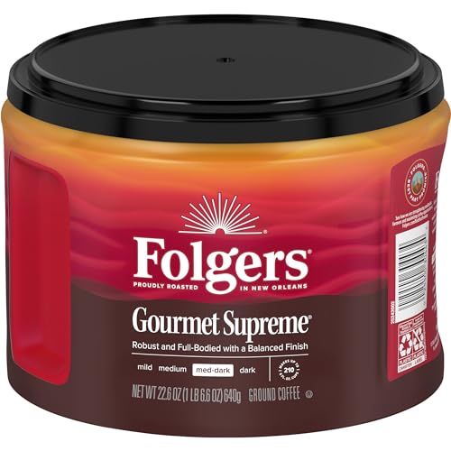 Folgers Gourmet Supreme Medium-Dark Roast Ground Coffee, 22.6 Ounce Canister