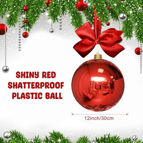 Jerify 2 Pack 12-Inch Large Red Christmas Ornaments - Shatterproof Holiday Decor