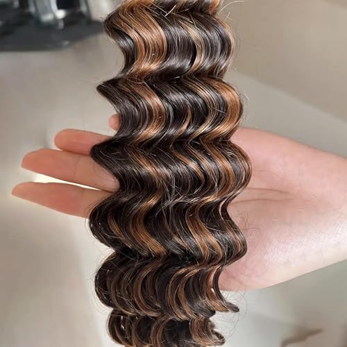 Deep Wave Human Hair Bundles 20 22 24 Inch P1B/30 Highlight Brown Brazilian Virgin Hair