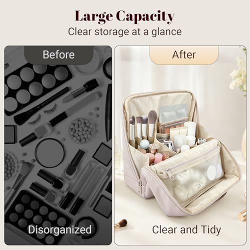 Standing Makeup Bag for Women Large Travel Cosmetic Organizer - Light Pink