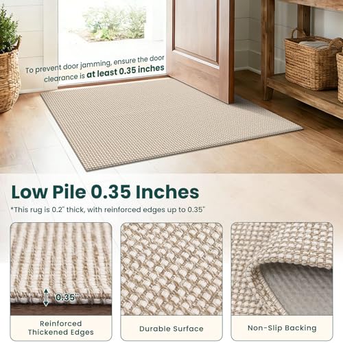 Oatmeal Beige 3x10 ft Washable Non-Slip Hallway Runner Rug - Cotton Entryway Mat