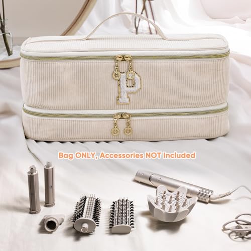 Personalized Travel Hair Tool Organizer Bag with Initial Patch - Ivory