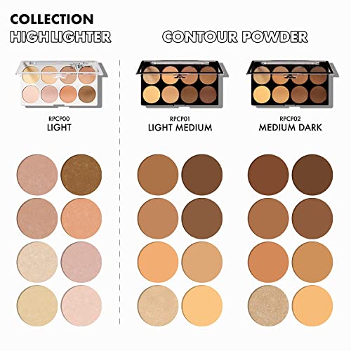 Ruby Kisses Flawless Finish with 3D Contour Powder Makeup Palette - Multiple Contouring Options, Easy Blending, Long-lasting formula, Sculpt &Highlighting, Professional finish (Light Medium)