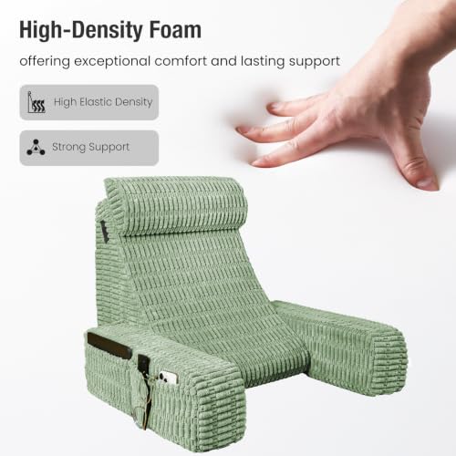 Reading Pillow for Bed Sitting with Large Pockets - Sage Green, Large
