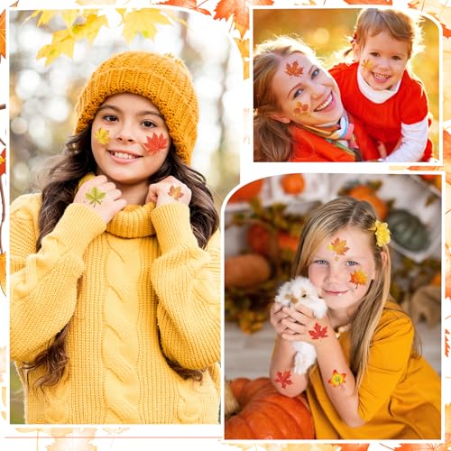 HOWAF 72pcs Glitter Fall Leaves Temporary Tattoos Autumn Harvest Tattoos Stickers for Kids Girls Boys Decor, Glittery Maple Leaves Fake Tattoo Autumn Leaf Face Tattoos for Fall Gift Bags Fillers