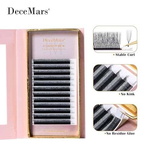 DeceMars 8D U Shaped Eyelash Extensions Easy Fans Double Tips 4D Russian Volume Crisscross Eyelashes Natural Soft YY Lash Extensions Handwoven Mesh Wispy Clusters Matte Black-0.07mm-D-8-15mm Mix