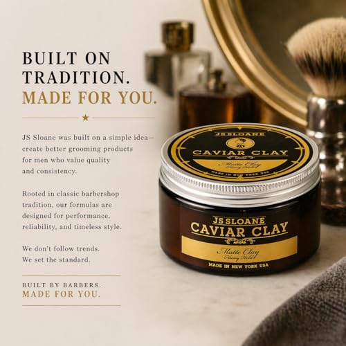JS Sloane Caviar Clay Matte Hair Styling Paste - Heavy Hold, Natural Finish, Water-Soluble 3.4 oz