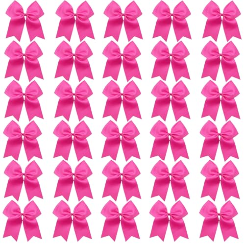 Pink Cheer Bows 8 Inches - Breast Cancer Awareness Hair Accessories, 30 pcs - Hot Pink Variation