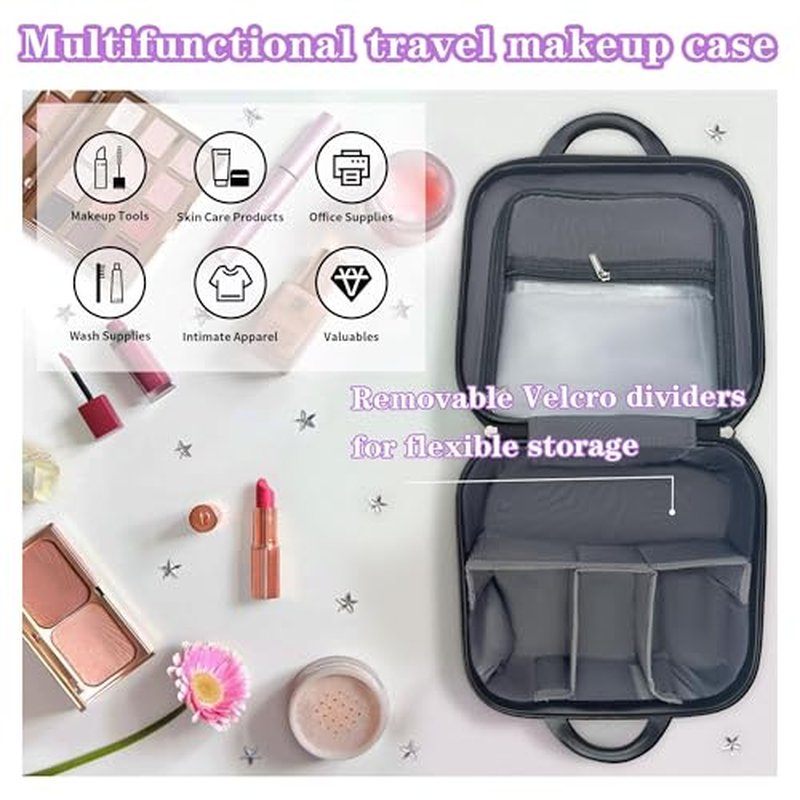 14" Portable Hard Shell Makeup Travel Case - Stylish PC+ABS Cosmetic Organizer for Women - Scratch-Resistant, Elastic Strap, Mini Suitcase - Perfect for Romantic Gifts£¨Futuristic Purple£©