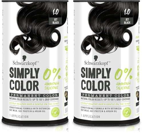 Schwarzkopf Simply Color Jet Black Permanent Hair Dye 4-Piece Set, Long-Lasting & Nourishing