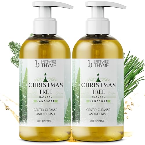Brittanie's Thyme Christmas Tree All-Natural Olive Oil Liquid Hand Soap | Gluten Free, Vegan, No Parabens, Sulfates or Additives | Cruelty & Fragrance Free (12 Fluid Ounce Pack of 2)