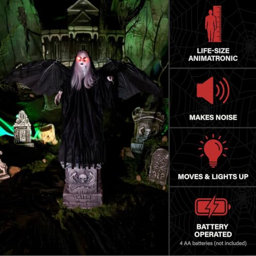 36-Inch Haunted Winged Creepy Girl Animatronic Halloween Decor