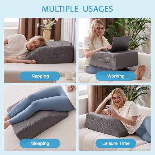 MEGCXIT Dark Grey Memory Foam Leg Wedge Pillow 24x22x8 Inch for Swelling & Post-Surgery Recovery