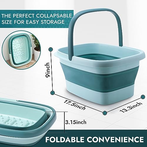 Foldable Foot Soaking Tub with Massage Rollers - Green & Blue Home Spa Bath Basin