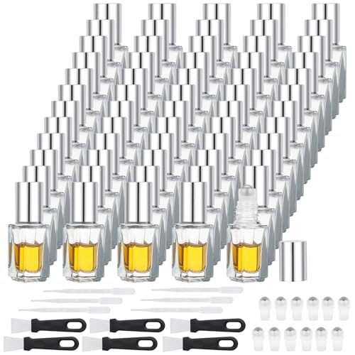 Segbeauty 60pcs 0.1oz Bulk Glass Rollerball Bottle for Perfume Oils, Gray Travel Roller Bottles for Essential Oils, 3ml Mini Travel Refillable Roller Ball Applicator, Small Glass Empty Roll On Bottles