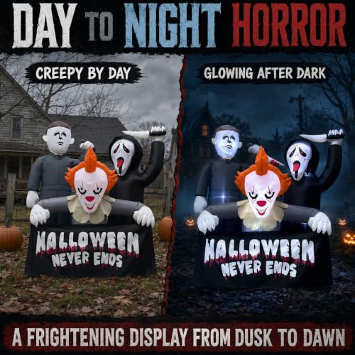 6FT Halloween Inflatable Killer Trio with LED Lights - Outdoor Decorations - Variation of Killers