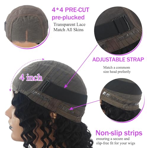 Espive 24 Inch Deep Wave Human Hair Wigs for Black Women 180% Density Glueless Lace Closure Short Curly Bob