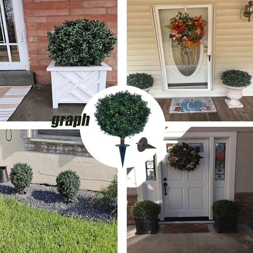 KYESYES 27" Artificial Boxwood Bush Balls with Spike - UV & Weather Resistant, 2 Pack, Green - Indoor/Outdoor Garden Decor